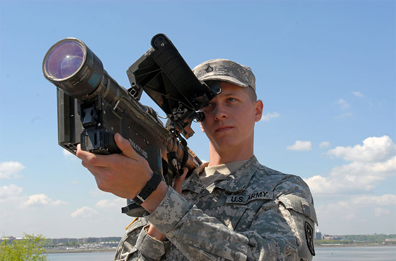 Private first class demonstrating an FIM-92 Stinger Man-Portable Air-Defense System 