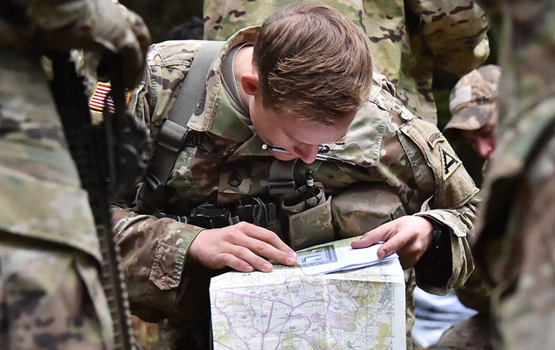 Soldier preparing for a land navigation lane during a competition