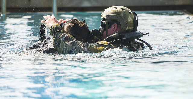 Soldier performing a water rescue