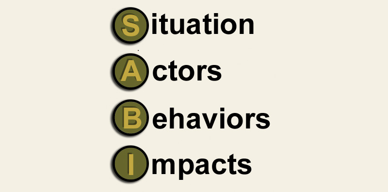 Stylized text that reads Situation, Actors, Behaviors, Impacts