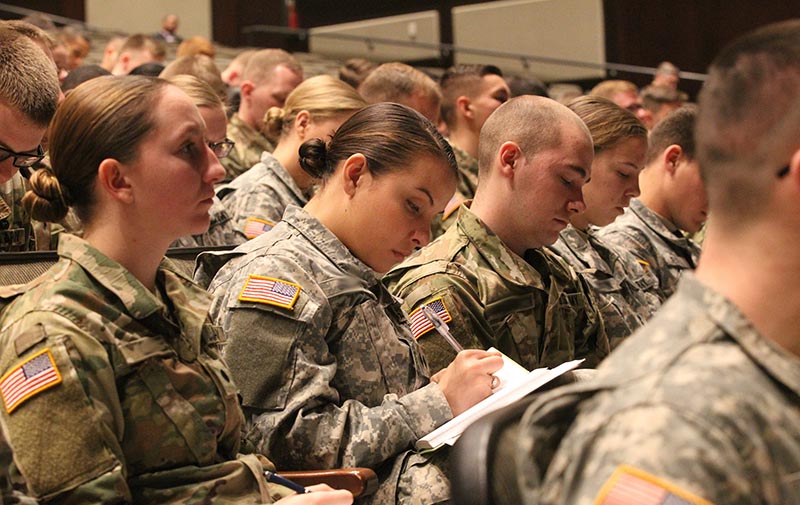 Group of cadets attending a leadership seminar to learn from senior leaders