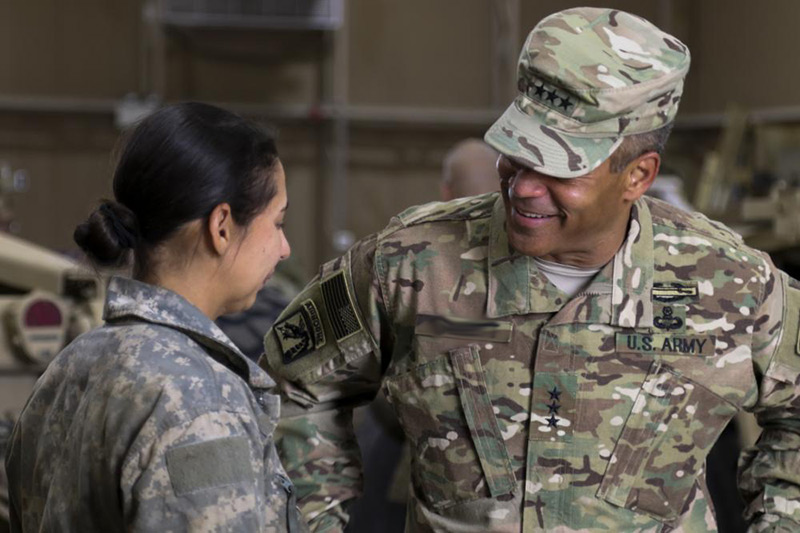 A senior leader speaking to a Soldier